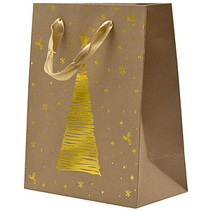 Paper Gift Bag with Golden Tree and Stars