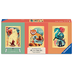 Ravensburger pusle 3x100 tk molbertiga: Ukiyo-e kass-sõdalane, punane panda ja draakon
