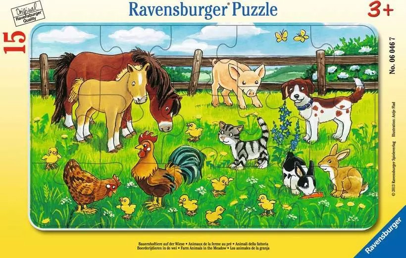 Ravensburger Frame Puzzle 15 pc Farm Animals in the Meadow