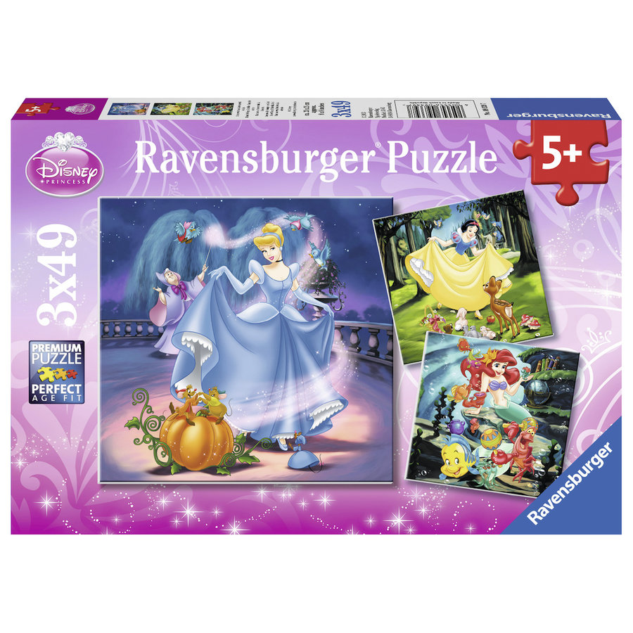 Ravensburger pusle 3x49 tk Lumivalgeke ja Tuhkatr..