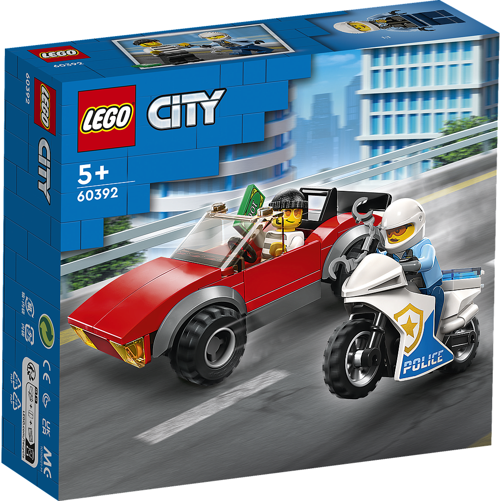 LEGO City Auto tagaajamine politsei mootorrattaga