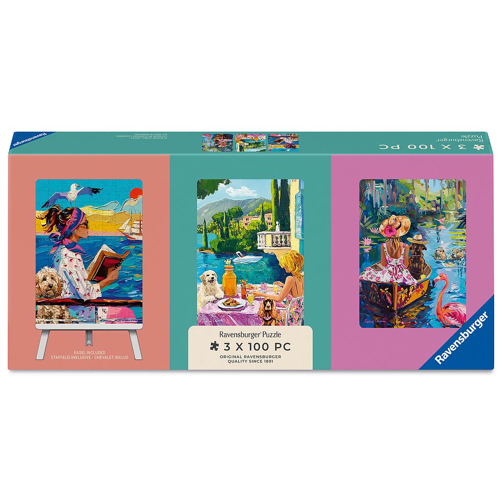 Ravensburger Puzzle 3x100 Pieces: Have Dog, Will Travel  & Easel Set